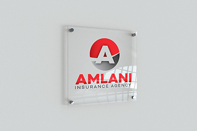 Amlani Insurance Agency logo printed on a fiber glass frame